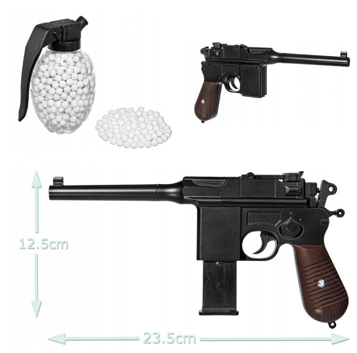 Kovová replika pištole pre6mm C55 MAUSER C96 ASG + 800 guličiek